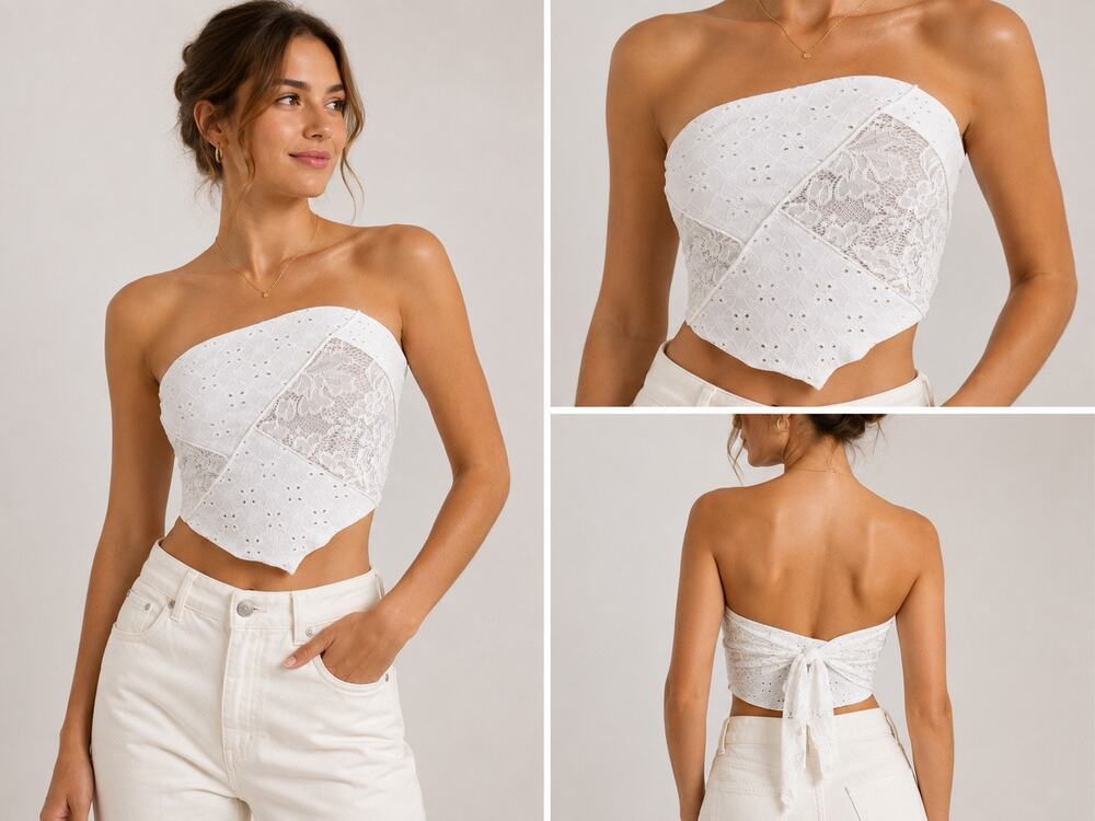 Altar’d State White Eyelet Lace Strapless Crop Top S Boho Cottagecore